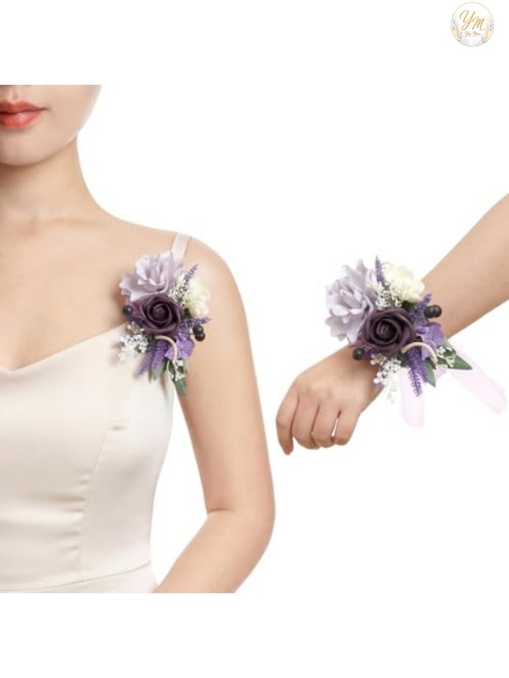 2pc Wrist Shoulder Corsage Set Artificial Flower Wristlet Wedding Prom